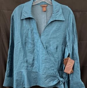 Multiples Ocean Blue Wrap Blouse